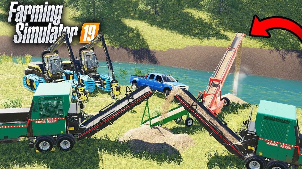 FS19- BRIDGE BUILDING WITH CONVEYOR BELT SYSTEM TO MOVE WOODCHIPS! (BEST IDEA YET)