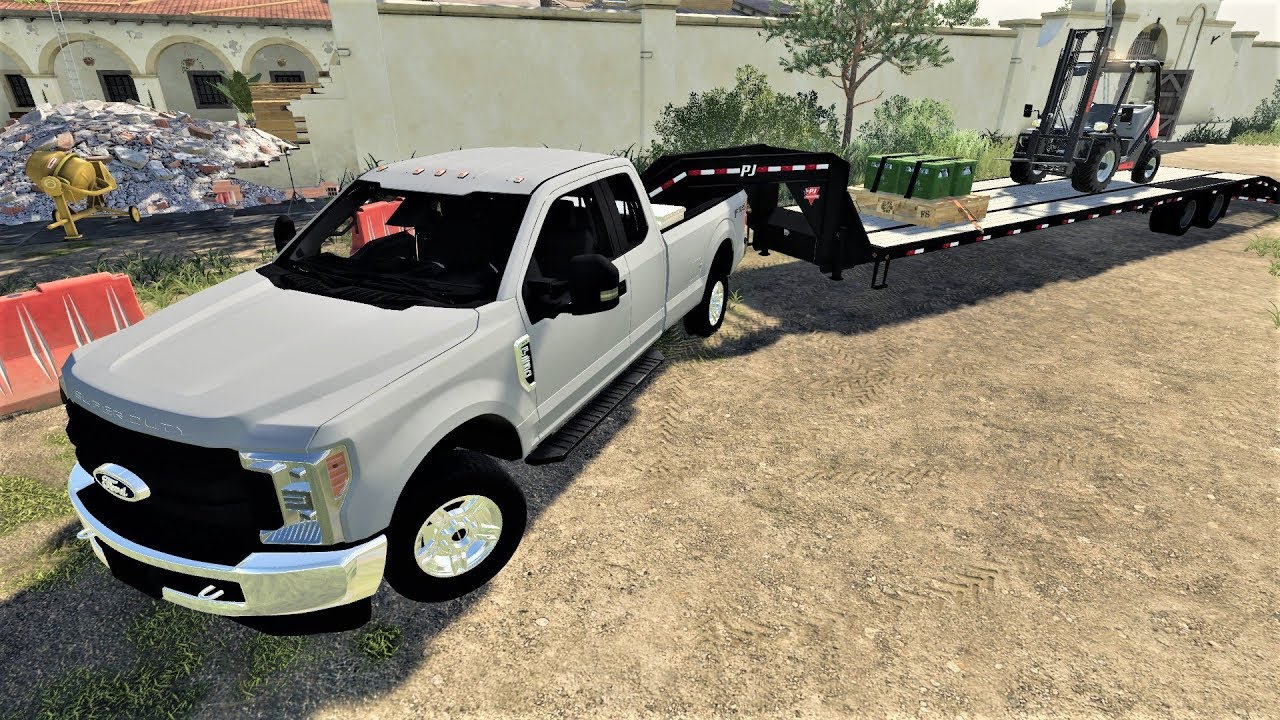 Farming Simulator 19 First Mods - Ford F-250, Chevy Silverado 3500HD Dually & 40 Ft Pj Trailer