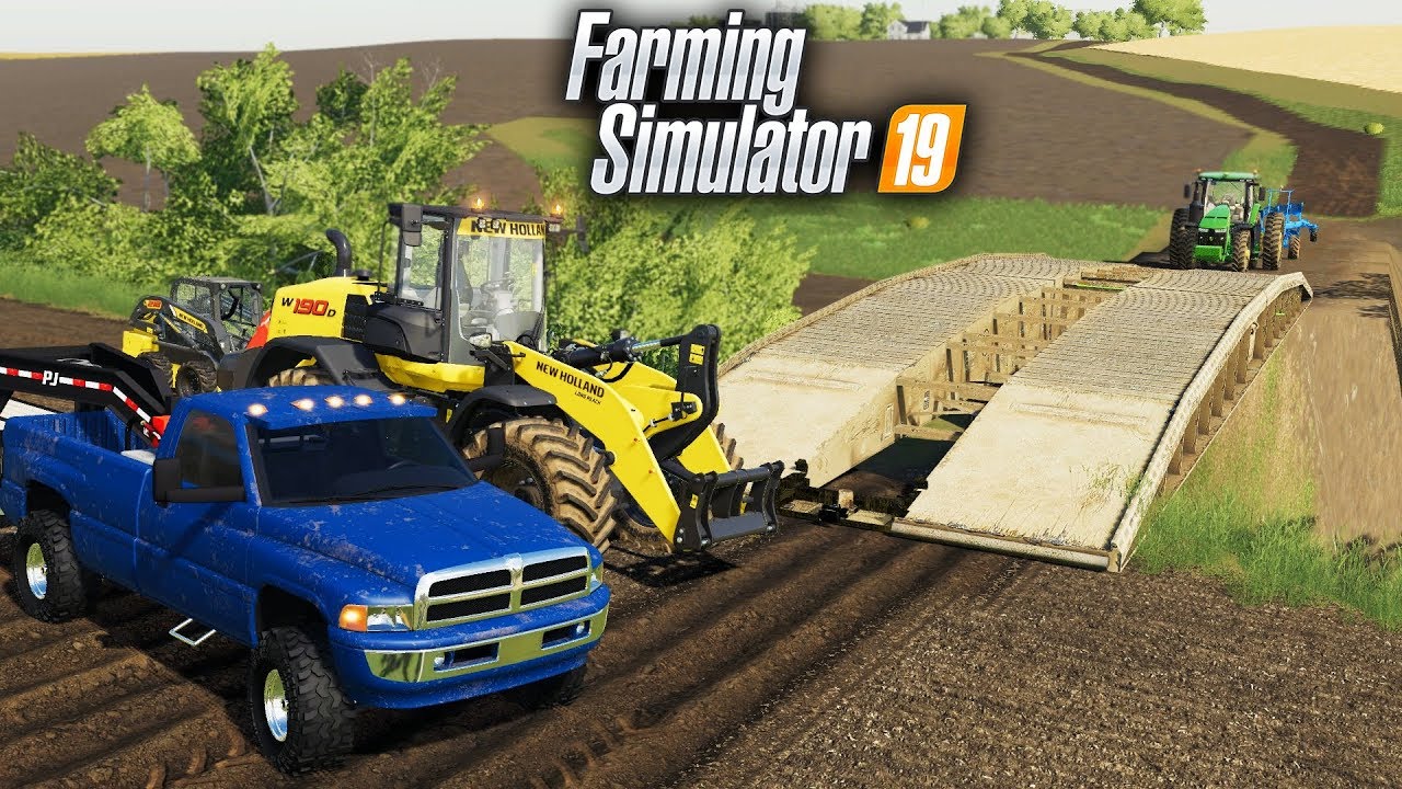 FS19- ROAD CONSTRUCTION! BUILDING A ROAD ACROSS FARM FIELDS & BUILDING A BRIDGE
