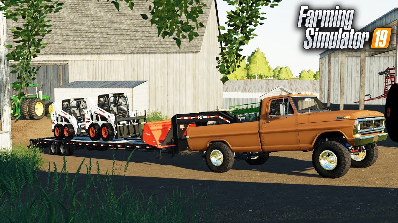 FS19- OLD SCHOOL F-250 HIGHBOY- PULLS LIKE A TRAIN! HAULING BOBCAT TO THE FARM