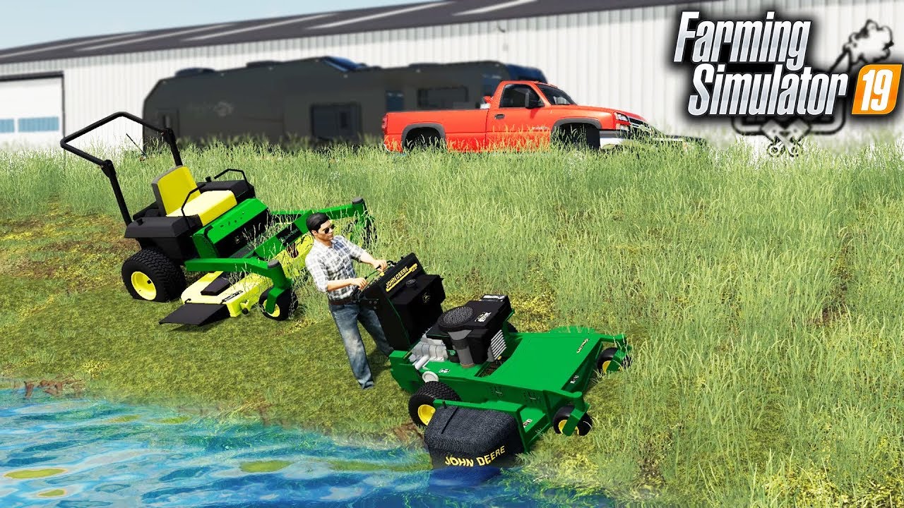 FS19- STARTING A MOWING BUSINESS! MOWING OUR FIRST PROPERTY WITH JD WALK-BEHIND
