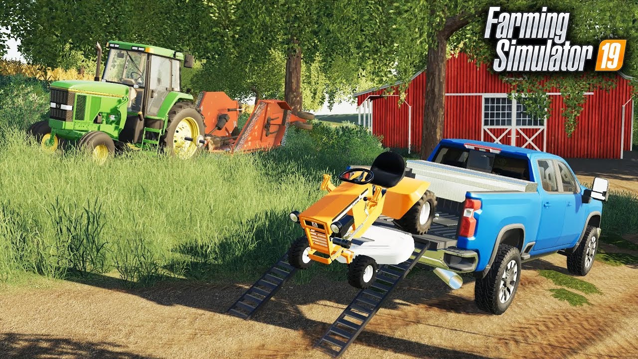 FS19- LAWN CARE! MOWING OVERGROWN GRASS WITH GARDEN TRACTOR & BATWING MOWER
