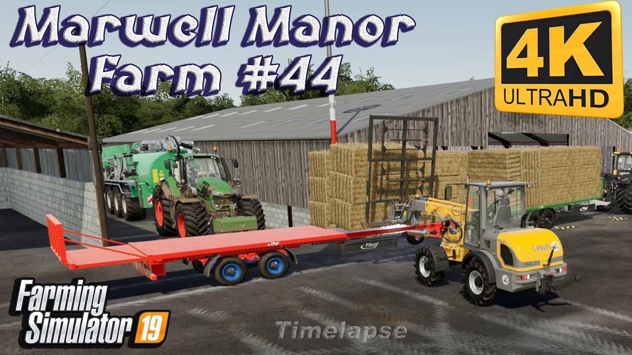 Spraying herbicides, stacking straw bales, spreading slurry | FS 19 | Marwell Manor Farm #44 | 4K