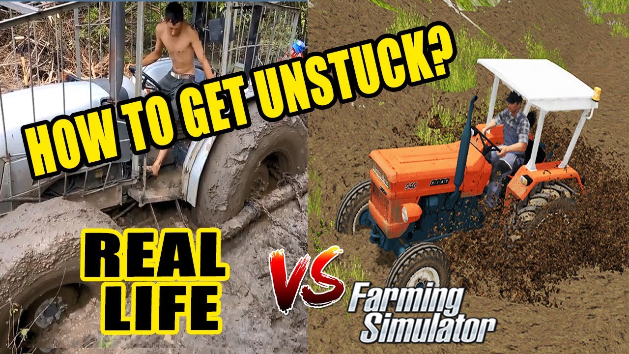 Tractors VS Mud! How to get unstuck? REAL LIFE vs FARMING SIMULATOR
