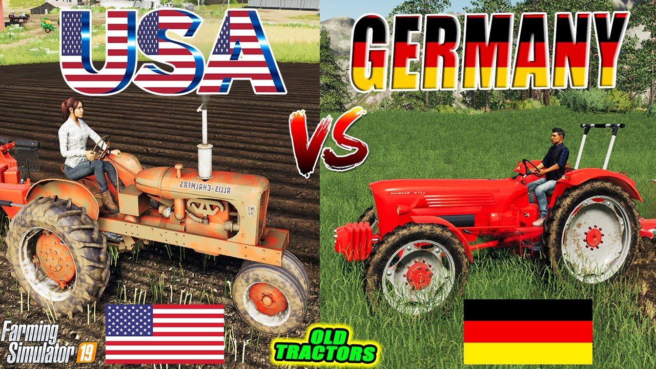 USA FARM vs GERMANY FARM : OLD TRACTORS!! in Farming Simulator 19