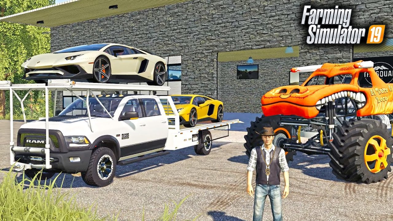FS19- REPOING MR. CHOW'S $450,000 LAMBORGHINI & MONSTER TRUCK! (MULTIPLAYER REPO)