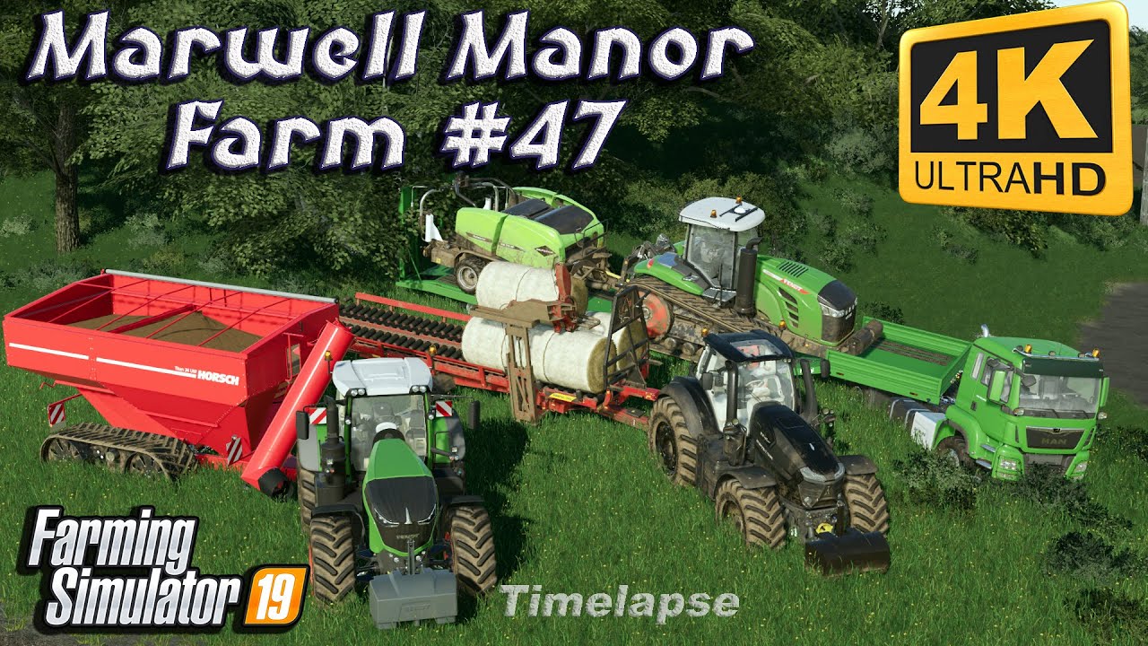 Harvesting barley. Baling, collecting and selling straw| FS19 TimeLapse | Marwell Manor Farm#47 | 4K