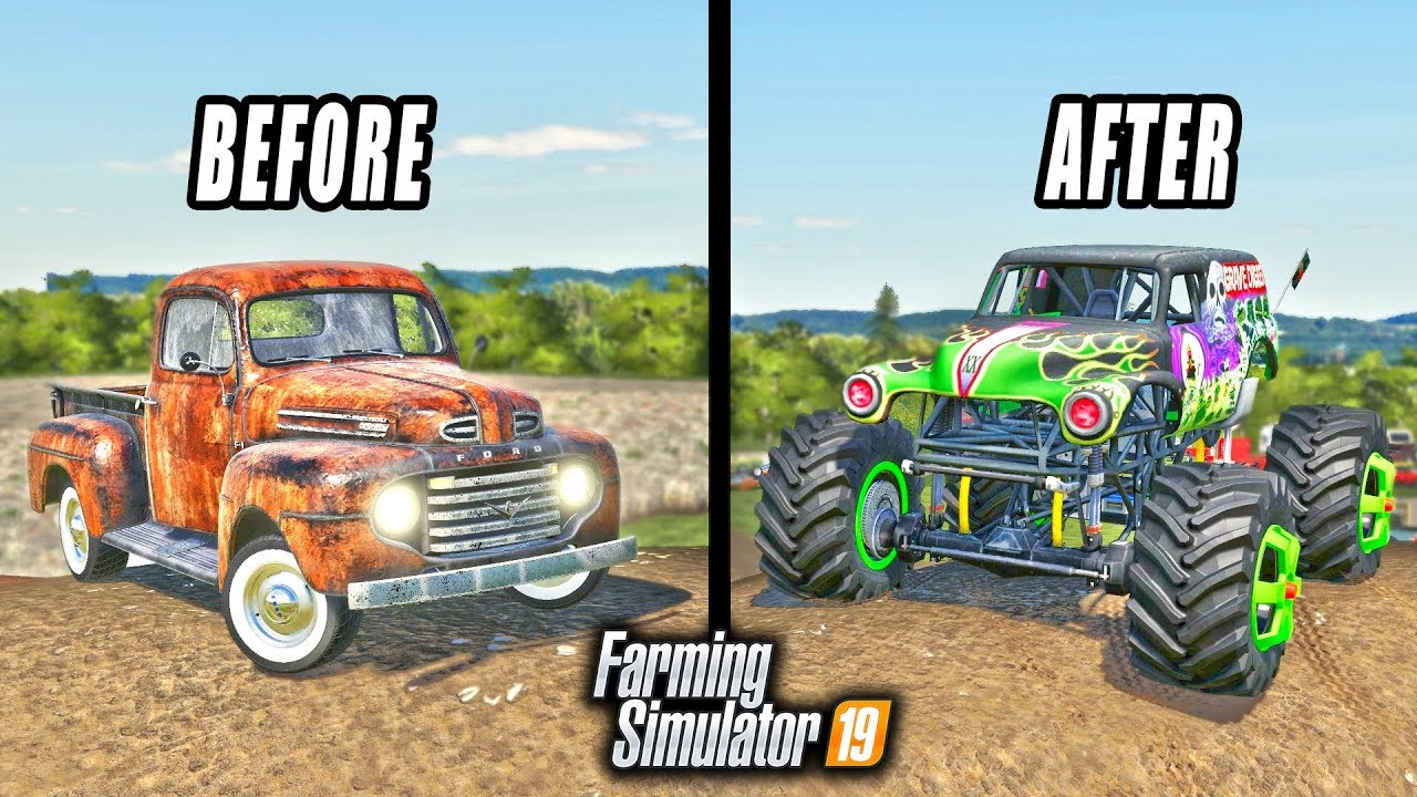 OLD TRUCK BUILD! TURNING A RUSTY F-100 INTO THE GRAVE DIGGER MONSTER TRUCK! | FARMING SIMULATOR 2019
