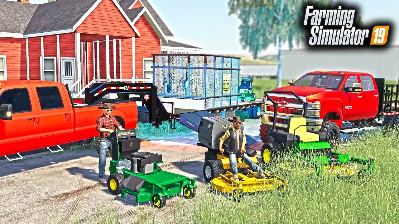 STARTING A MOWING COMPANY! ME & TWO EMPLOYEES MOWING CUSTOMER'S LAWNS | FARMING SIMULATOR 2019
