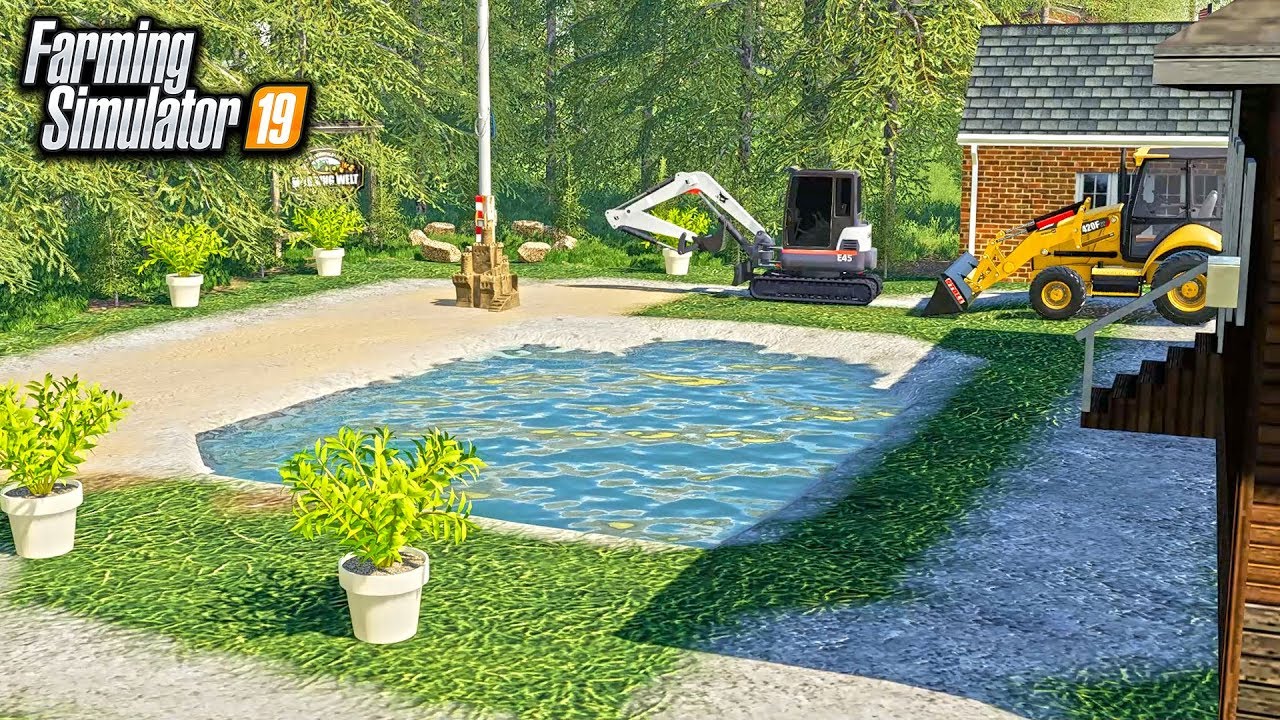 BUILDING A CUSTOM $50,000 SWIMMING POOL! SAND BEACH & 10FT DEEP | FARMING SIMULATOR 2019