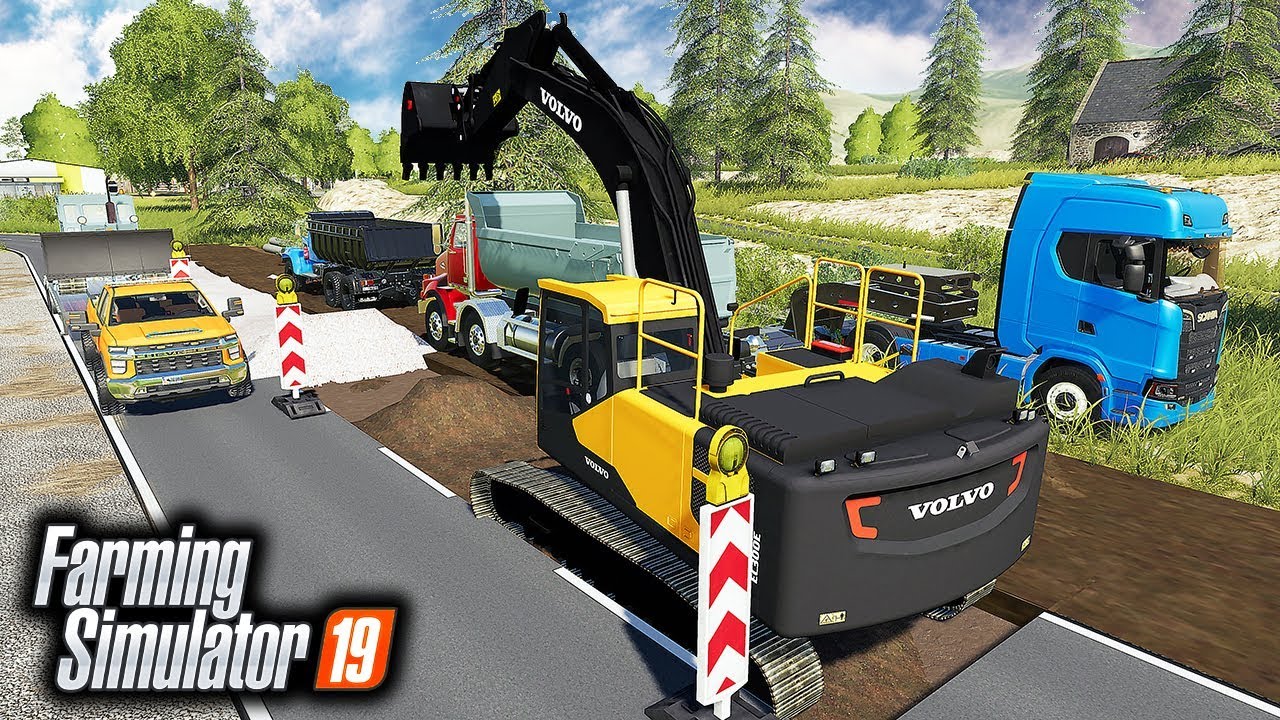 Fixing Road - Excavator VOLVO EC300 | Farming Simulator 19 Construction Equipment Mods Timelapse