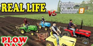 Farming Simulator 19 vs REAL LIFE! Plow Day with Lawn Tractors!