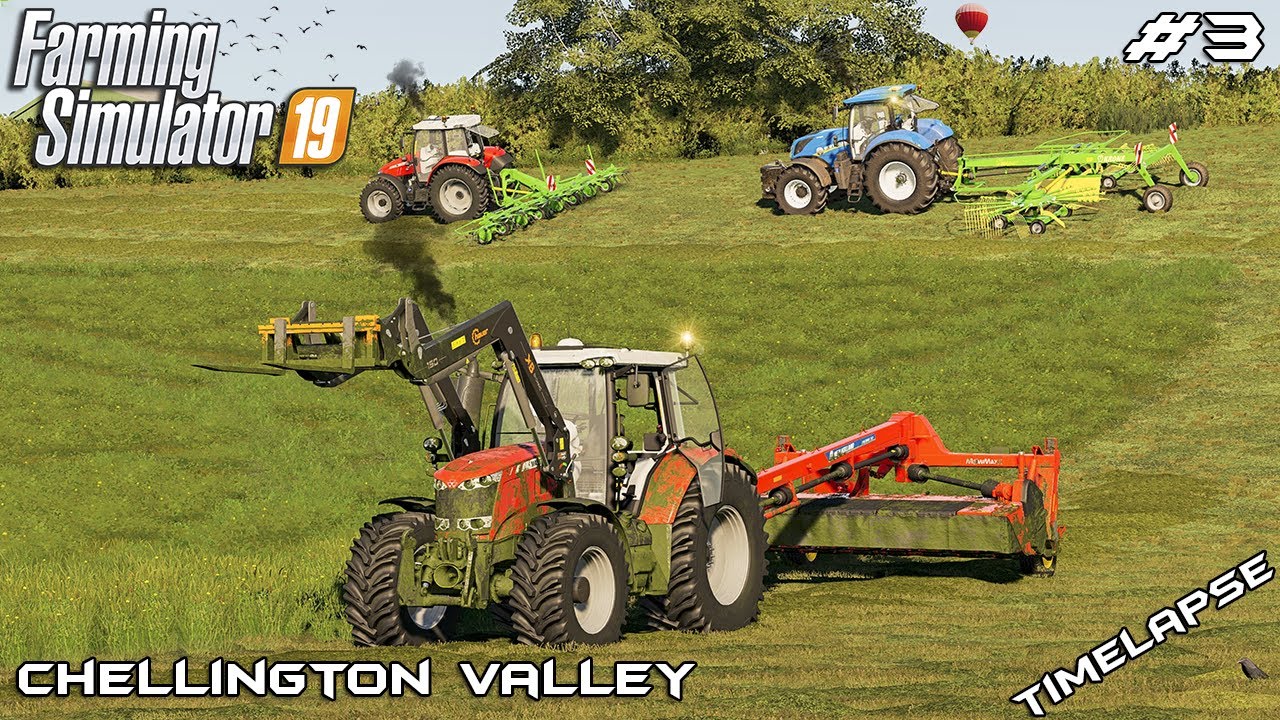 Mowing, teddering, windrowing & baling hay | Chellington Valley | Farming Simulator 19 | Episode 3