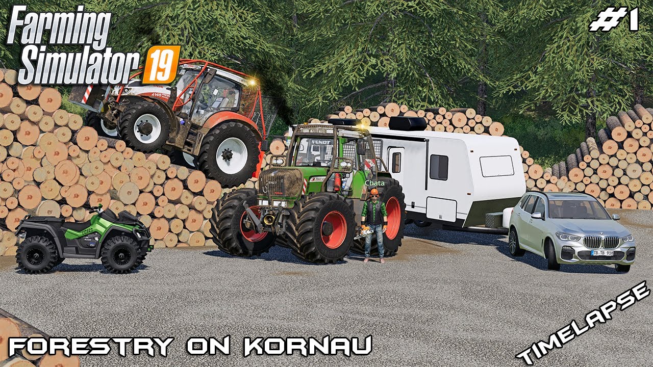 Winching logs with @Chata Modding *MUD* | Forestry on Kornau | Farming Simulator 19 | Episode 1