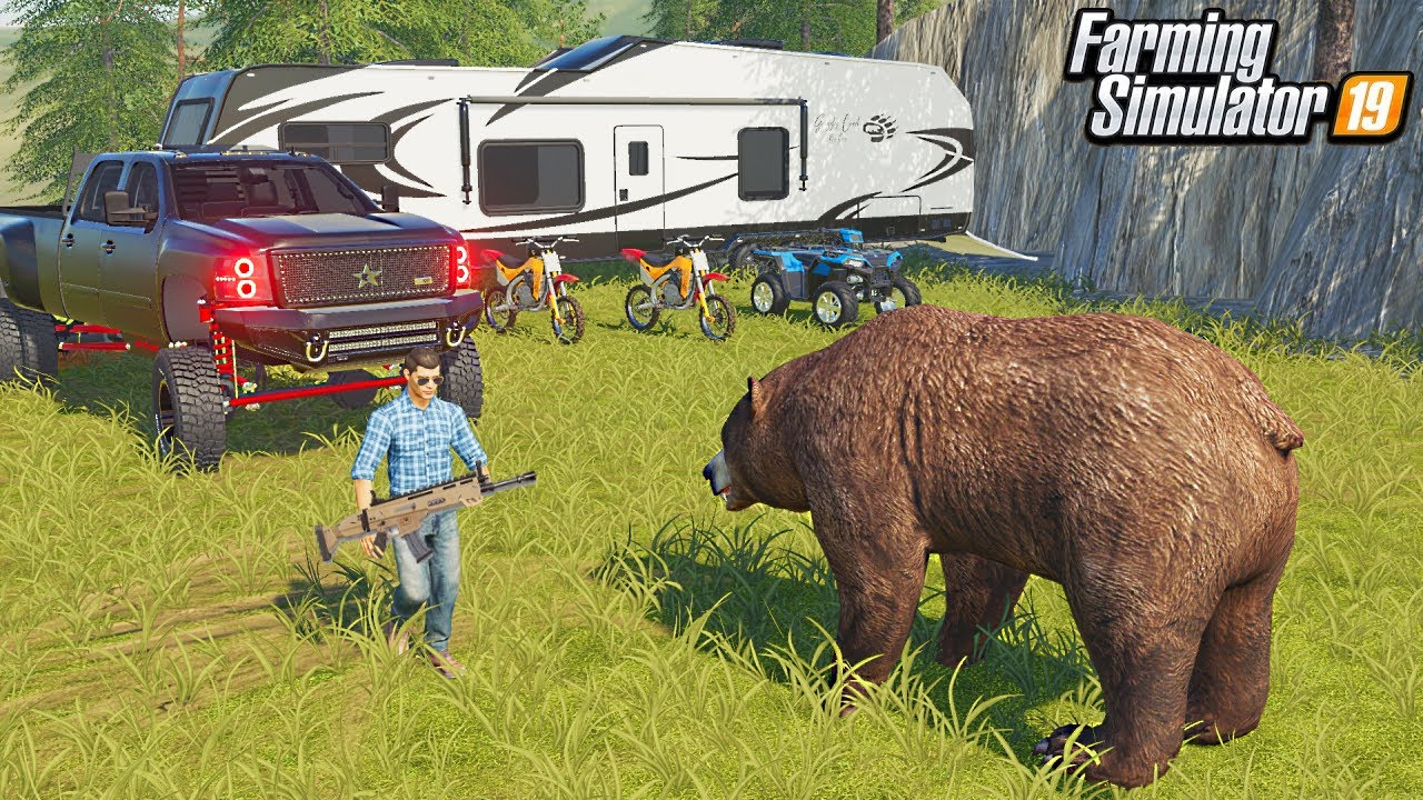WILD BEAR HUNTING TRIP! (LUXURY CAMPERS) | FARMING SIMULATOR 2019
