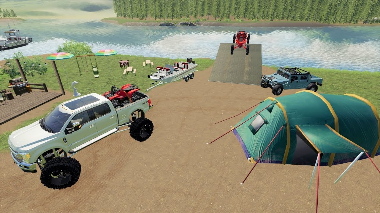 Camping and boating on the lake | Farming simulator 19 camping and mudding Camping and boating on the lake | Farming simulator 19 camping and mudding