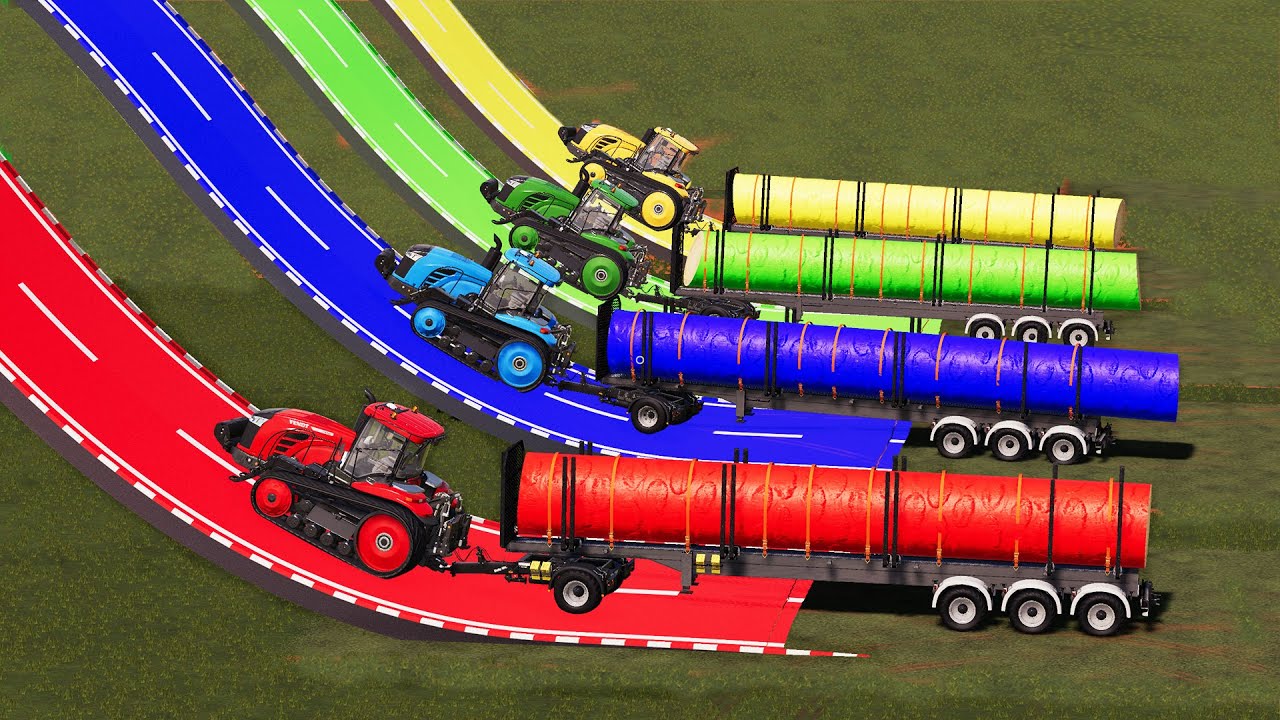 Transport Colorful Mega Trees w/ Colored Crawler Tractors! Farming Simulator 19