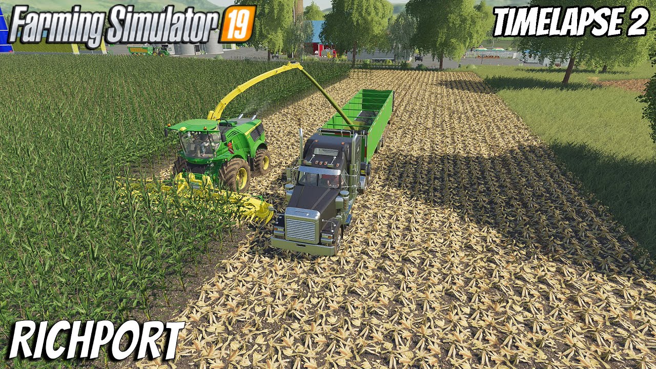 Cutting Fresh CORN for SILAGE  | Farming on Richport | Farming Simulator 19 | Timelapse 2