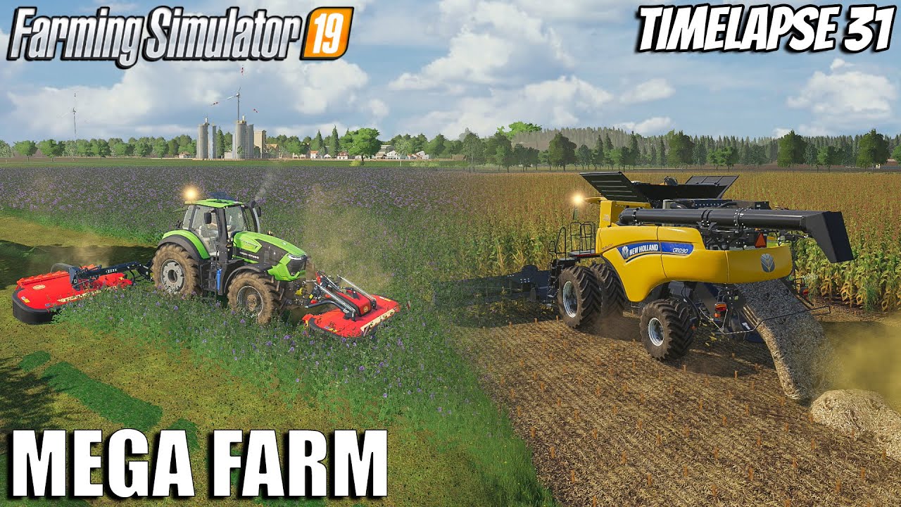 Harvesting Corn and Alfalfa | MEGA FARM Challenge | FS 19 | Timelapse #31